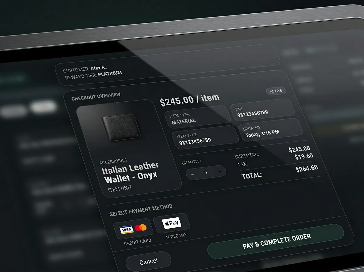Placeholder concept for readable checkout state and customer context